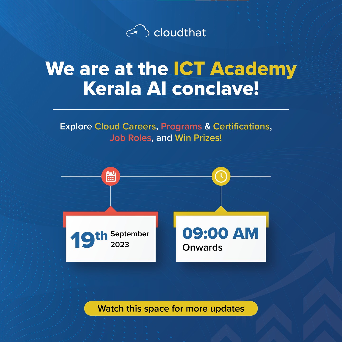 Today is the big day, and we're thrilled to be part of the 2023 edition of ICSET, happening at the Adlux International Convention and Exhibition Centre Convention Centre in Angamaly. This year's theme is all about 'The AI Gyration. We are all set to take AI Gyration to the next level!

Here's what you can expect at our booth:

1. Career Prospects in the Cloud
2. Information on our Programs and Certifications
3. Job opportunities
4. Exciting giveaway

Join us and get a chance to win amazing goodies.
@ictkerala 

#ICSET2023 #AIInnovation #AIRevolution #AIgyration #CloudCareer #Certifications #JobOpportunities #TechEvent #AIExperts #Giveaways #CareerDevelopment #TechCommunity #WinPrizes #AIAdvancements #photobooth #TechNetworking #AIEnthusiasts #FutureTech #AICommunity #contestalert #win