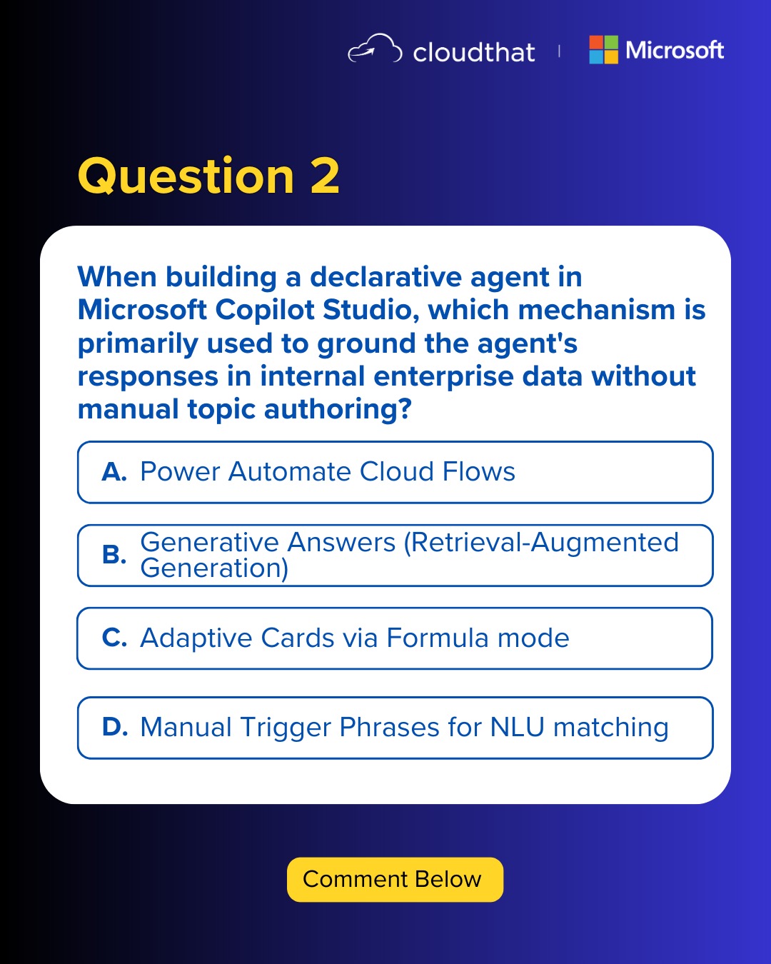 Question 2 is here! This one checks how well you understand how AI agents respond and reason without constant human intervention. Comment your answer below. Every correct response brings you closer to winning. 

Here’s how to participate:
· Join the session - link in bio
· Follow our page
· Participate in the quiz and win rewards

Stay tuned for Question 3!
@microsoft | @thegauravghai 

#Microsoft #MicrosoftCopilot #Masterclass #AIAgent #Skills #JobSearch #FreeMasterclass #Tech #TechTraining #resumes