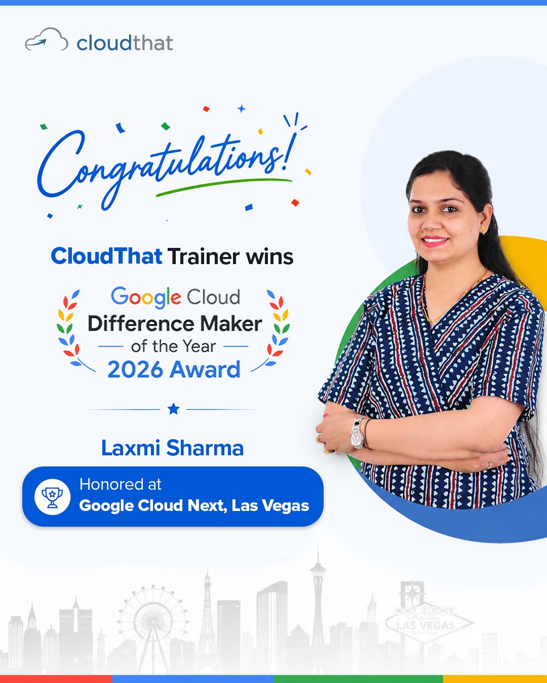 We're proud to celebrate Laxmi S for being honored with the @googlecloud Difference Maker '26 Award — a prestigious annual recognition by Google Cloud Learning Services for trainers who inspire, lead, and transform the way technology is taught.

This achievement reflects the dedication, excellence, and commitment to making a meaningful difference every single day.

Congratulations, Laxmi! 
Wishing you many more milestones ahead.

#GoogleCloud #DifferenceMakerAward #AwardWinner #TechTraining #GCP